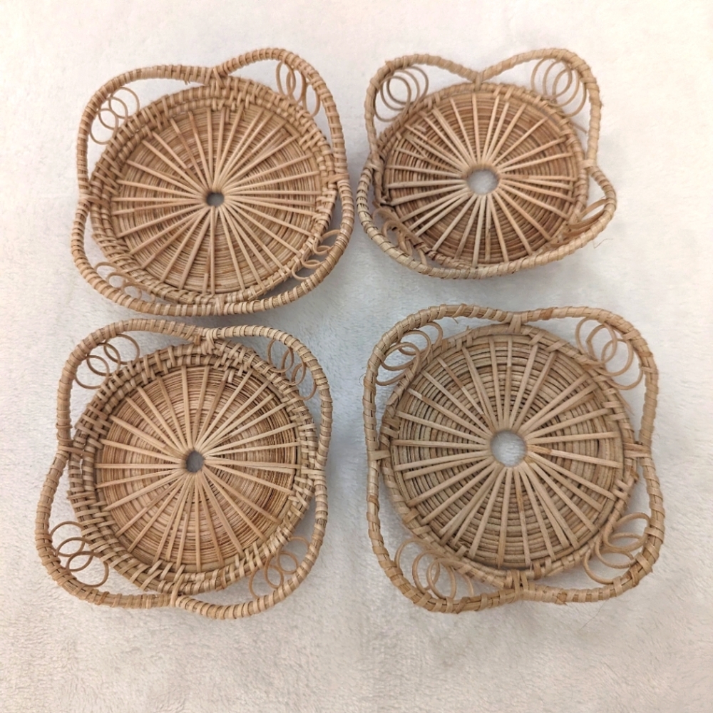 Handwoven Rattan Coasters with Butterfly Edge Set of 4